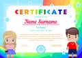 certificate with a girl and a boy, the rainbow,the sky and stars Royalty Free Stock Photo