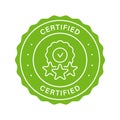 Certificate Good Quality Product Stamp. Safety Certified Green Label. Certify Control Sticker. Verified Symbol