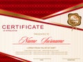 Certificate horizontal in a modern style, red and gold color