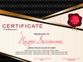 certificate horizontal in a modern style, black and gold color