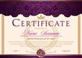 Certificate horizontal in Royal style Vintage, Rococo, Baroque, glamour.Dark purple with gold color Royalty Free Stock Photo