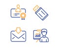 Certificate, Incoming mail and Usb flash icons set. Presentation sign. Vector