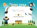 Certificate kids diploma, kindergarten template layout background frame design vector. education preschool concept flat art style