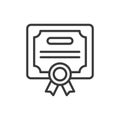 Certificate, in line design. Certificate, diploma, award, recognition, achievement, credential, validation on white