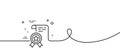 Certificate line icon. Certified document sign. Continuous line with curl. Vector Royalty Free Stock Photo