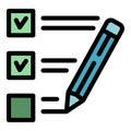 Certificate list pen write icon color outline vector