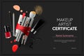 Certificate makeup artist, education, makeup school, vector illustration.