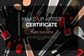 Certificate makeup artist, education, makeup school, vector illustration.