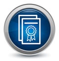 Certificate paper icon starburst shiny blue round button illustration design concept