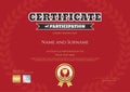 Certificate of participation in red sport theme with gold trophy Royalty Free Stock Photo