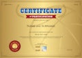 Certificate of participation template with gold background in sp Royalty Free Stock Photo