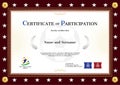 Certificate of participation template in sport theme for football event with red brown border Royalty Free Stock Photo
