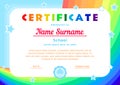 Certificate with a rainbow,the sky and stars in a cartoon style Royalty Free Stock Photo