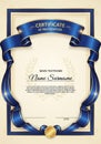 Certificate of Recognition design featuring a cream background with ornate blue Royalty Free Stock Photo