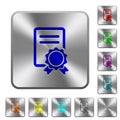 Certificate rounded square steel buttons Royalty Free Stock Photo