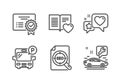 Certificate, Seo file and Bus parking icons set. Love book, Heart and Car service signs. Vector Royalty Free Stock Photo