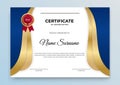 Certificate template blue and gold. Modern online course, diploma, corporate training certificate design Royalty Free Stock Photo
