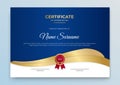 Certificate template blue and gold. Modern online course, diploma, corporate training certificate design