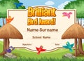 Certificate template for brillant bird award with birds flying