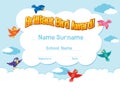 Certificate template for brillant bird award with birds flying in the sky