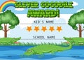 Certificate template for clever crocodile award with crocodiles in pond