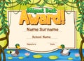 Certificate template for diligent duck award with ducks in the pond Royalty Free Stock Photo