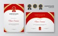 Certificate template. Diploma of modern design or gift certificate. Vector illustration in red and gold color theme Royalty Free Stock Photo