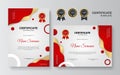 Certificate template. Diploma of modern design or gift certificate. Vector illustration in red and gold color theme Royalty Free Stock Photo