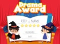 Certificate template for drama award with kids on stage Royalty Free Stock Photo