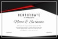 Certificate template in elegant black and red colors. Certificate of appreciation, award diploma design template