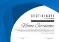 Certificate template in elegant blue color with abstract borders, frames. Certificate of appreciation, award diploma design templa