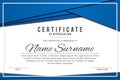 Certificate template in elegant blue color with abstract borders, frames. Certificate of appreciation, award diploma