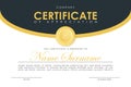 Certificate template in elegant dark blue colors with golden medal. Certificate of appreciation, award diploma design template Royalty Free Stock Photo