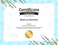 Certificate template in football sport theme with ball border fr Royalty Free Stock Photo