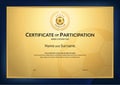 Certificate template in football sport theme with gold backgroun Royalty Free Stock Photo