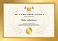 Certificate template in football sport theme with gold border fr Royalty Free Stock Photo