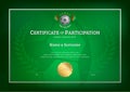 Certificate template in football sport theme with green backgrou Royalty Free Stock Photo