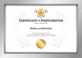 Certificate template in football sport theme with silver border Royalty Free Stock Photo