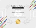 Certificate template in football sport theme with sport color st Royalty Free Stock Photo