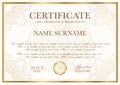 Certificate template. Gold border with Guilloche pattern