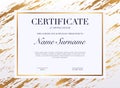Certificate template with golden decoration element. Design diploma graduation, award. Vector illustration