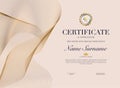 Certificate template with golden decoration element. Design diploma graduation, award. Vector illustration