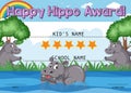 Certificate template for happy award with hippo in background Royalty Free Stock Photo
