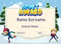 Certificate template for sport award with kids iceskating