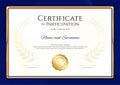 Certificate template in sport theme with blue border frame, Dipl