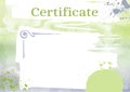 Certificate templatefor business design. Watercolor abstract frames, violet, green gradient with watercolor blot texture Royalty Free Stock Photo