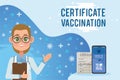 certificate vaccination lettering with doctor