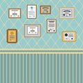 Certificate on wall. Diploma and Reward room template. Vector il