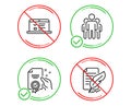 Certificate, Web lectures and Group icons set. Feather signature sign. Vector