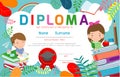 Certificates kindergarten and elementary, Preschool Kids Diploma certificate background design template